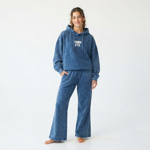 Conjunto de Pantalones Anchos de Algodón de Alta Calidad con Lavado Ácido para Mujer, Estilo Lounge, Hombros Caídos, Impresión Personalizada - Product Image 3