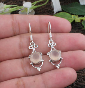 Pendientes de Cuarzo Rosa Natural para Mujer, Forma Redonda, Color Rosa, Joyería de Piedra Curativa, Regalo Romántico para el Día de San Valentín - Product Image 2