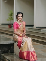 Sari Tradicional Banarasi de Seda Kanjivaram Tejido KV con Blusa sin Costuras Reversible, Antiarrugas y de Secado Rápido para Fiestas de Otoño