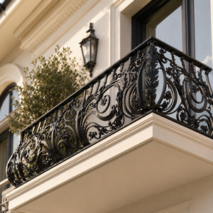 Balustrade de balcon en fer forgé noir de luxe, garde-corps décoratif en métal pour villa et terrasse, clôture de sécurité - Product Image 1
