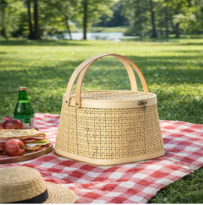 Luxury Dark Brown Round Rattan Storage <b>Basket</b> Woven Lid Curved Handle Eco-Friendly Hanging Design for Hotels Wholesale Available - Product Image 5