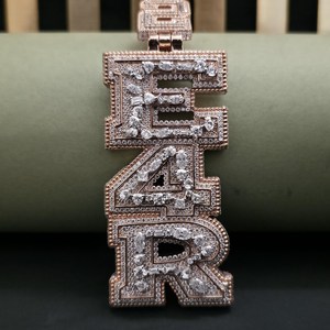 Most Selling Rose Gold Plated Pendant Necklace with Lab Created Diamond <b>Iced</b> <b>Out</b> Letter Design Unisex Hiphop Style Jewelry - Product Image 5