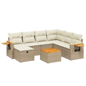 Ensemble de canapés de jardin beige en rotin PE, meubles d'extérieur avec coussins, design contemporain imperméable - Product Image 4