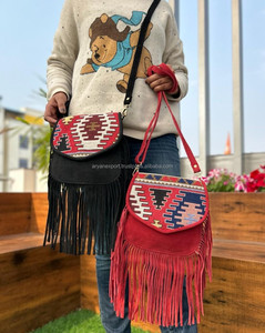 Nueva gran oferta Jacquard tela gamuza cuero flecos Sling bolsos multiuso nuevo diseño Vintage bandolera tarifa barata productos a granel - Product Image 3