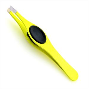 Professional Stainless Steel Slanted Tips Eyebrow Tweezers <b>Silicon</b> Grip Beauty <b>Tool</b> for Eyelash Extensions Plucking Yellow Color - Product Image 1