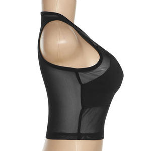 Sexy <b>Women's</b> Sleeveless Knitted <b>Mesh</b> Tank <b>Top</b> with Button Ribbons V-Neck Breathable Streetwear Front Logo Digital Print - Product Image 3