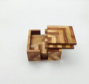 Direct Factory Price Rustic Wooden Tea Coaster Set With Wood Inlays Design Heat Resistant Non-Slip <b>Square</b> Mats & Pads Placemat - Product Image 3