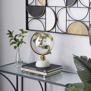 Gold and Clear World Globe with White Marble Tiered Base Luxury Desktop Ornament for Home Office - Product Image 6