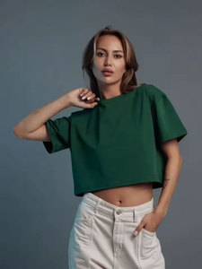 เสื้อยืดแขนสั้นผ้าฝ้าย 100% ผู้หญิง รุ่นใหม่ปี 2026 เสื้อยืดสไตล์วินเทจพื้นฐานสำหรับฤดูร้อน ทรงหลวม คอกลม เสื้อครอปสำหรับผู้หญิง - Product Image 1