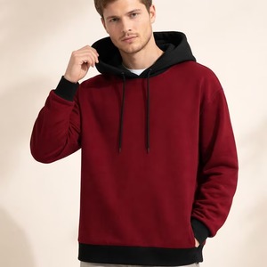 Sudadera con Capucha para Hombre, Color Sólido, Felpa de Algodón, Ropa Casual de Invierno, Corte Regular, Capucha Negra, Cuerpo Rojo, Impresión Digital - Product Image 2