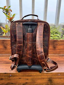 Mochila con ruedas para ordenador portátil de cuero genuino hecha a mano, Maleta de equipaje de viaje al aire libre de cuero de vaca Vintage para Unisex - Product Image 6