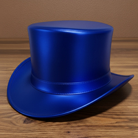 Chapeau haut de forme en cuir bleu métallisé fait main, style steampunk, pour la Saint-Valentin et les festivals