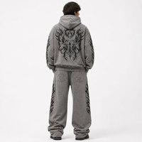 Ensemble de survêtement 2-en-1 NAPA INDUSTRIES gris déchiré à imprimé strass et délavage acide, avec pantalon déchiré, manches longues et taille élastique, unisexe