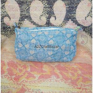 Block Print Kantha Floral Tassel Zipper Closure Eco-Friendly Durable Vintage Fashion Boho Lightweight Soft Handle Cosmetic <b>Bag</b> - Product Image 6