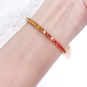 14K solid Gold Plated <b>Bracelet</b> With <b>Rainbow</b> Colored Stones Round Cut Classic <b>Bracelet</b> Women's Everyday Wear - Product Image 3