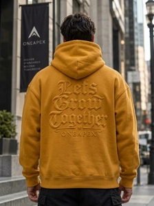 Sweat à capuche homme moutarde oversize gaufré streetwear avec logo frontal – Vente en gros - Product Image 2