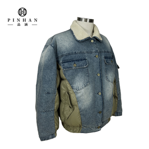 Manteau matelassé pour homme en denim hybride avec col en polaire Sherpa, patch en PU, respirant, séchage rapide, de haute qualité, thermique - Product Image 1
