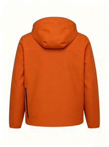 Veste polaire à capuche fine et unie pour homme, orange, coupe-vent, fermeture éclair sur le devant, vêtement d'hiver décontracté, coupe régulière, en polyester - Product Image 6