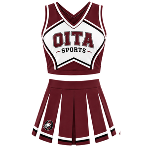 Ensemble d'uniforme de cheerleading bordeaux : Crop top et jupe plissée pour compétition de danse d'équipe, tenue de performance sportive - Product Image 1