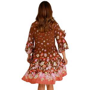 Robe courte à imprimé floral pour femme, robe à manches bouffantes - Product Image 3
