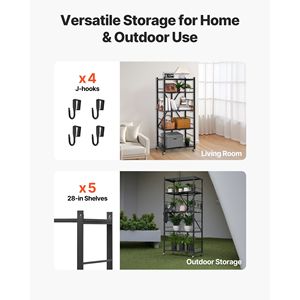 Scaffale pieghevole in metallo nero a 5 livelli con ruote modello D0100X3GHWT per uso Garage - Product Image 6