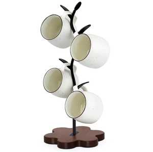 Gold Metal Coffee Mug Holder Stand with Decorative Bird and <b>Wire</b> Basket for Coffee Pods Pastel Ceramic Cup Organizer <b>Rack</b> - Product Image 2