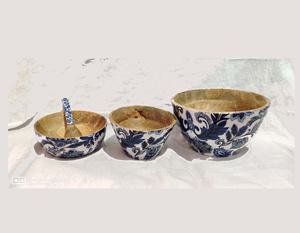 Ensemble de 3 bols à salade imprimés en bois, vaisselle de cuisine, qualité alimentaire, différentes tailles, motif floral - Product Image 3