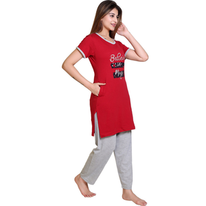 Conjunto de Pijamas para Mujer de Fábrica Directa, Ropa de Dormir Informal de Algodón Transpirable con Estampado, OEM - Product Image 3
