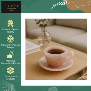 Juego de Té de Cristal Curativo Romántico Ecológico con Grabado Personalizado y Tallado de Lujo, Tazas y Platillos de Cuarzo Rosa en Forma de Corazón, Venta al por Mayor - Product Image 2