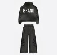 Ensemble de survêtement Y2K deux pièces pour homme, personnalisé OEM, style streetwear tendance, avec motifs graphiques usés, imprimé et strass, en tissu épais