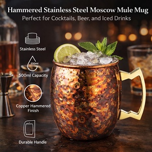 Mug Moscow Mule 500ml en acier inoxydable avec poignée |   Design martelé durable pour bière, vin et boissons glacées - Product Image 4