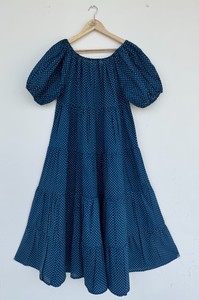 Robe longue évasée en coton à pois bleus pour femme, col rond, à volants, style bohème décontracté pour l'été et les vacances, collection boutique - Product Image 5