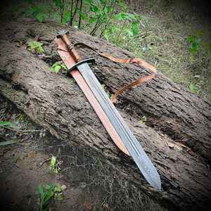Épée viking en acier de Damas avec fourreau en bois sculpté, style nordique médiéval, qualité supérieure, pour le camping en plein air, pour guerrier, avec étui - Product Image 5