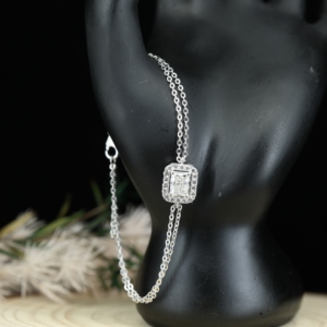 Ailmay - Pulsera de Cadena con Dijes de Plata de Ley 925, Diseño Rectangular de Lujo con Moissanita de 1 Quilate, para Mujer, Boda, Compromiso - Product Image 1
