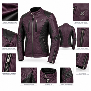 Chaqueta de Motociclista de Cuero de Diseño |   Negro Ciruela Verde Cognac |   Fabricante OEM ODM |   Diseño de Calidad Premium | Logotipo Personalizado | - Product Image 6