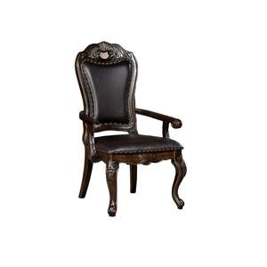 Lussuosi classici 2 pezzi braccioli in legno massello noce marrone scuro in similpelle sedili da sala da pranzo formale mobili - Product Image 1