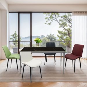 63 Inch Sintered Stone/Marble/Porcelain Top <b>Dining</b> <b>Table</b> Aluminium Alloy Grey Legs for Kitchen/Living Room Elegant <b>Dining</b> <b>Table</b> - Product Image 2