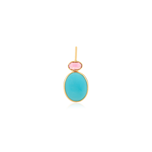 Pendentif élégant au design classique serti de pierres turquoise et tourmaline rose en or jaune 18 carats, bijou minimaliste à deux pierres pour un usage quotidien - Product Image 6
