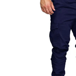 <b>Men's</b> Navy Blue Cargo Sweatpants Elastic Waist Drawstring Multiple Pockets Casual Style Midweight Polyester Autumn Wear - Product Image 4