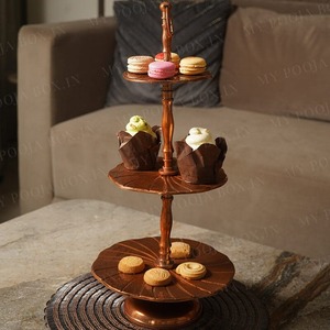 Support à gâteau en bois élégant pour pâtisserie, présentoir à fruits, service de desserts, décoration de table de mariage et d'anniversaire - Product Image 6