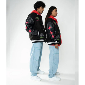 Veste de baseball graffiti personnalisable pour hommes, vente en gros de manteau universitaire de style de rue avec broderie de logo sur le devant - Product Image 4