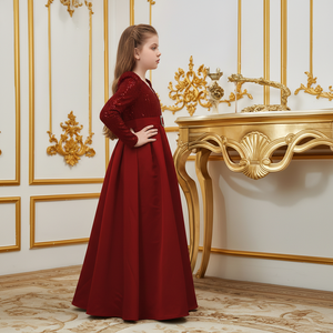 Vestido de niña con lentejuelas y cuello en V, bordado de terciopelo, manga larga, para fiesta formal, precio de fábrica, para minoristas B2B - Product Image 4