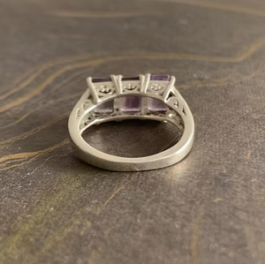 Handmade Three-Amethyst <b>Emerald</b> Gemstone Cut <b>Ring</b> 925 Sterling <b>Silver</b> Prong Setting Unique Jewelry - Product Image 4