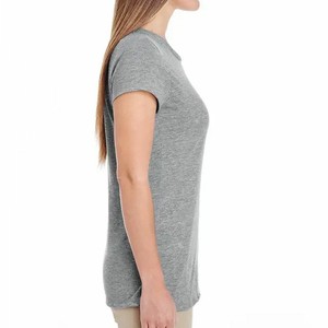 T-shirt pour femme en jersey 100% coton, gris, col rond, manches courtes, respirant, coupe décontractée, longueur normale, couleur unie, OEM ODM - Product Image 3
