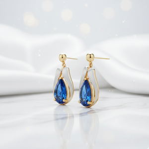 Boucles d'oreilles pendantes longues en argent sterling 925 plaqué or 18 carats, avec pierres bleues hydro-cultivées taille poire de 4,5 pouces, pour un usage quotidien - Product Image 4