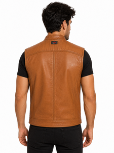 Modern <b>men</b> leather <b>vest</b> designed with durable stitching smooth lining useful pockets and relaxed fit for travel and daily wear - Product Image 5