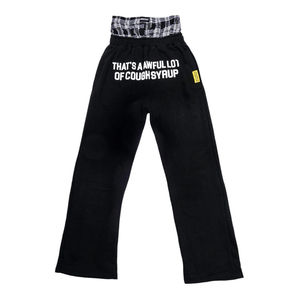 Pantalon large décontracté pour homme, taille mi-haute avec cordon de serrage, en toile délavée à l'acide noir, style streetwear éco-responsable, motif 'That's Awful Lot Cough Syrup' - Product Image 2