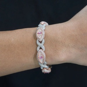 Silver White Pink Turkish Evil Eye Infinity Cuban <b>Chain</b> Beaded Hip Hop Men's Bracelet <b>Iced</b> Out High Quality Anniversary - Product Image 2