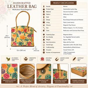 Premium Leather Tote Bag for Women Hand Painted Floral Design <b>Shoulder</b> Purse Daily Use Fashion Handbag - Product Image 4
