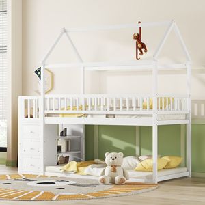 Letto a Castello per Bambini Bianco con Mensole e Cassetti - Product Image 3